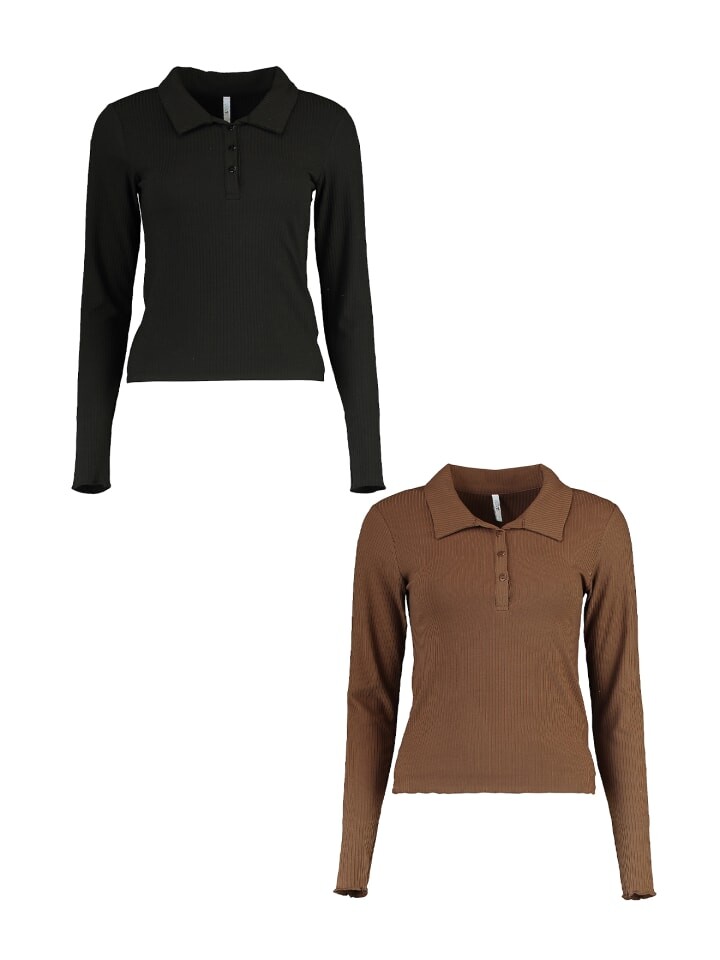 

Блуза Hailys Shirt 2er Set lässiges Langarm Poloshirt, цвет schwarz-khaki
