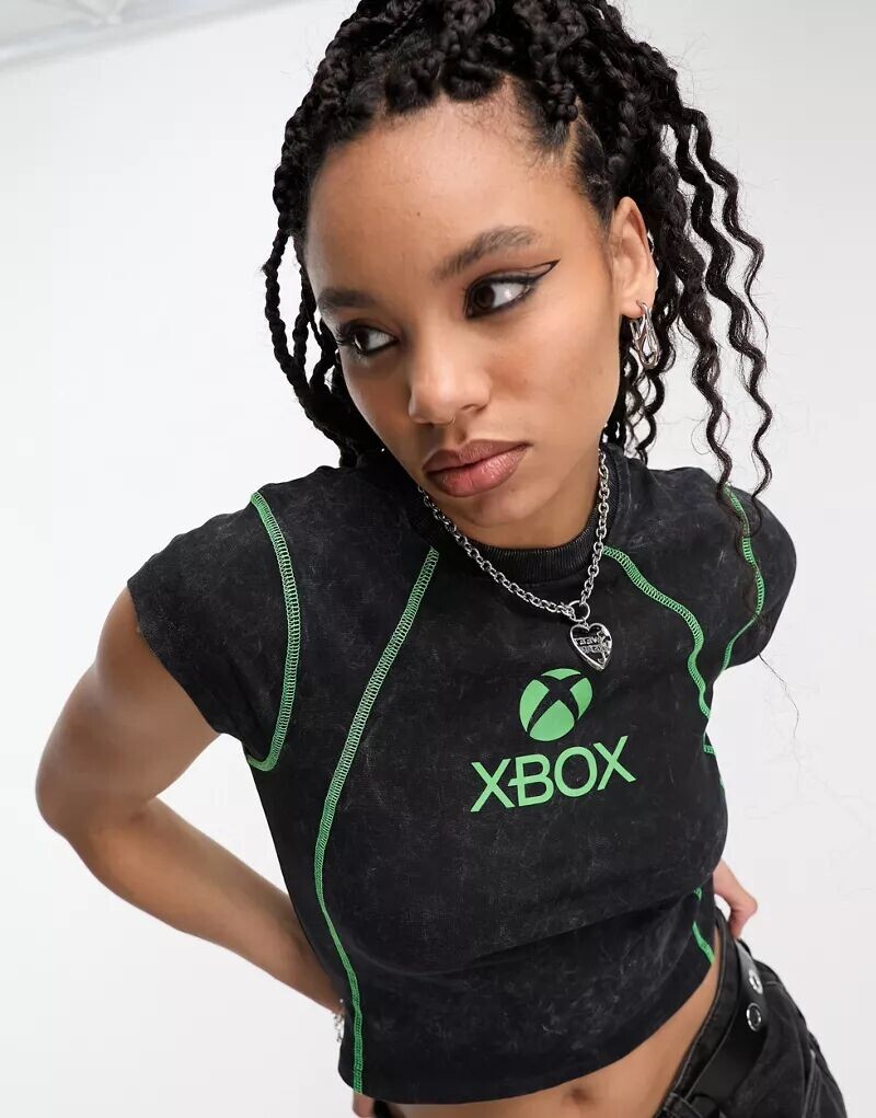 

Черная приталенная детская футболка с изображением лицензии Xbox ASOS