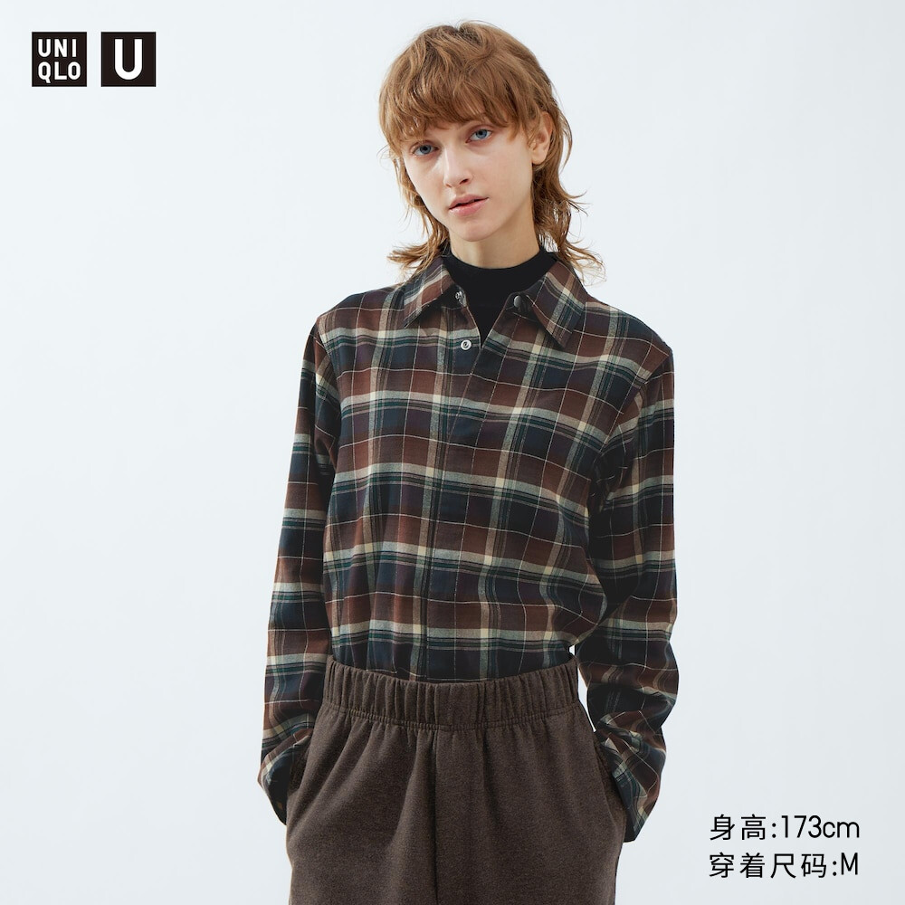 

Рубашка Uniqlo фланелевая с длинным рукавом, темно-коричневый