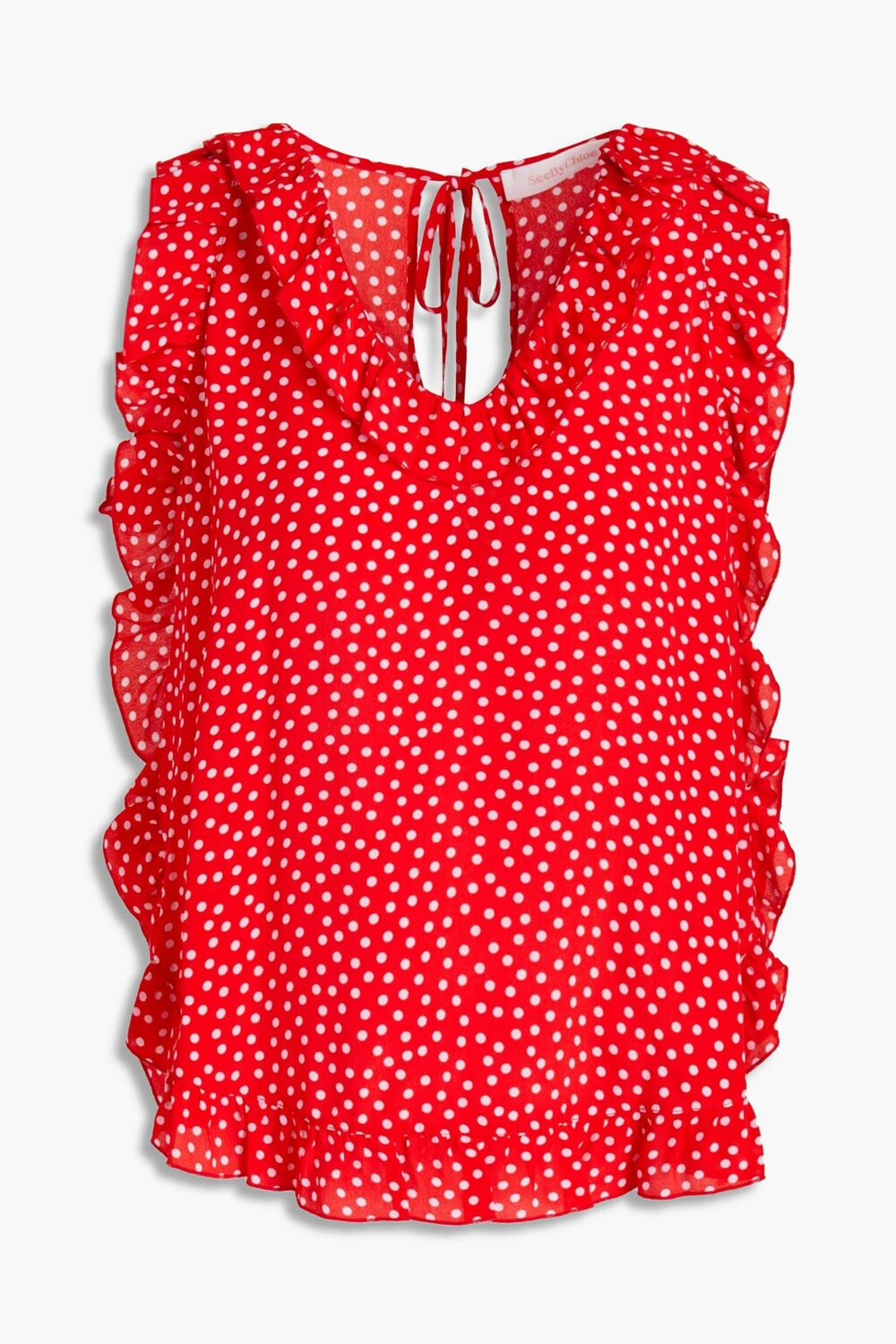 

Топ из крепдешина с рюшами в горошек See By Chloé, красный