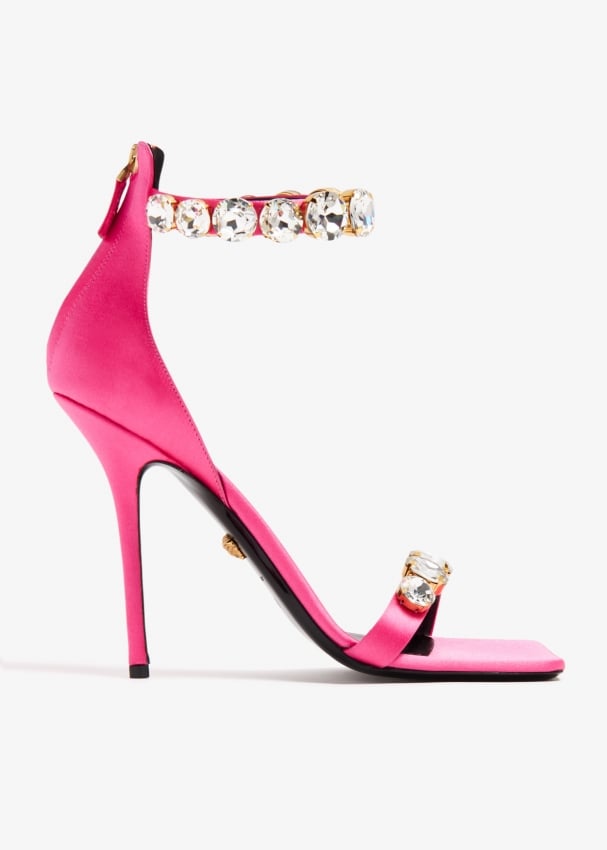 Сандалии Versace Crystal, розовый женские босоножки на высоком каблуке черные украшенные кристаллами на шпильке с перекрестными ремешками летние модельные туфли 2019