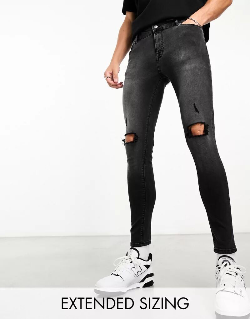 

Джинсы ASOS из эластичного денима с прорезями на коленях черного цвета