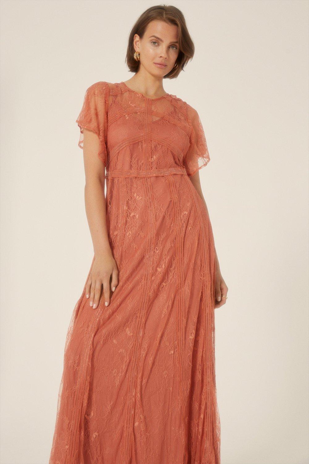 цена Нежное кружевное платье макси премиум-класса Oasis, розовый