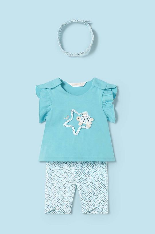 Mayoral Newborn Комплект одежды для новорожденных, бирюзовый детский комбинезон в горошек с бантом и повязкой на голову