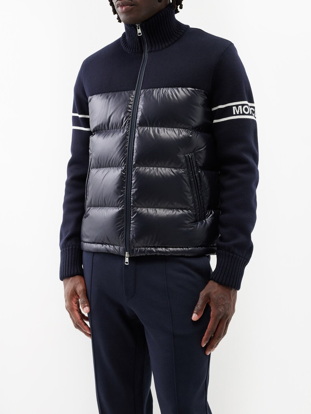 

Кардиган из смесовой шерсти с логотипом и интарсией Moncler, синий