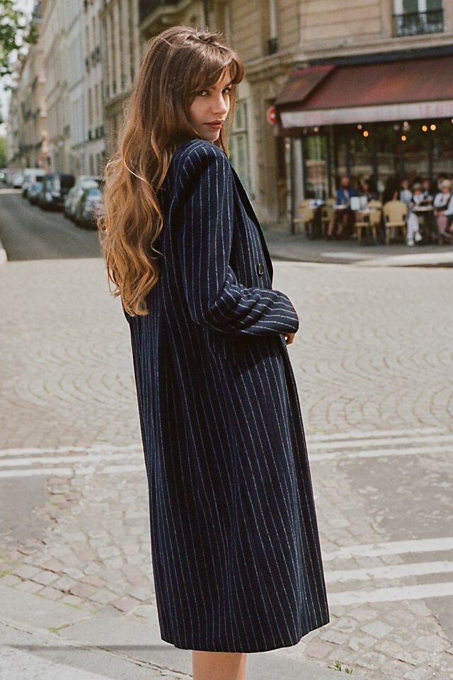 

Тренч Avec Les Filles в тонкую полоску, navy blue pinstripe