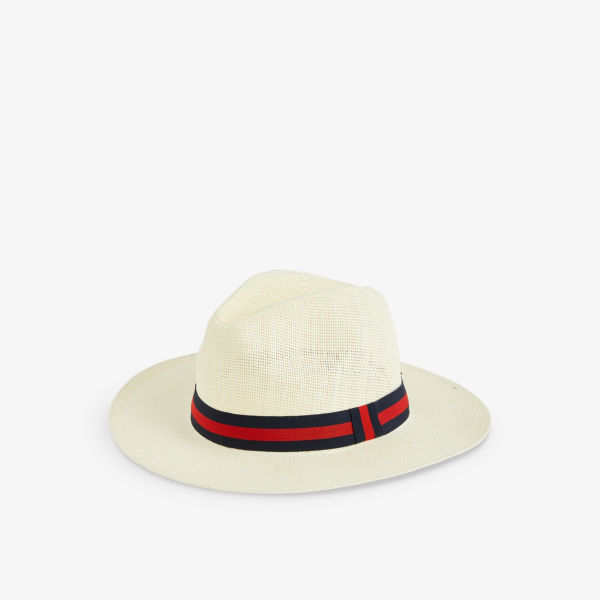 Полосатая шляпа-федора из бумаги, украшенная лентой Boutique Bonita, красный