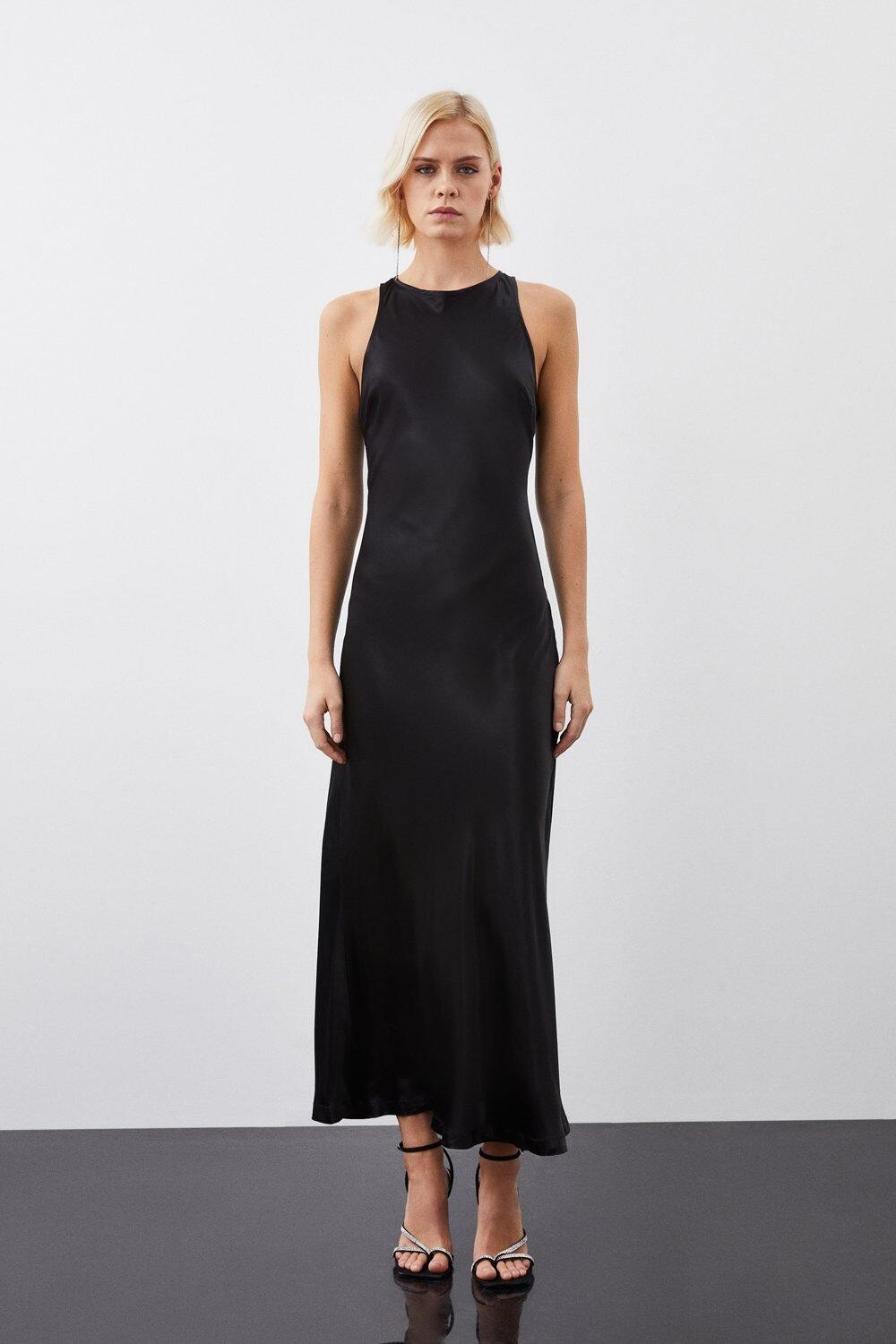 

Платье макси из атласной ткани со столбиком Karen Millen, черный