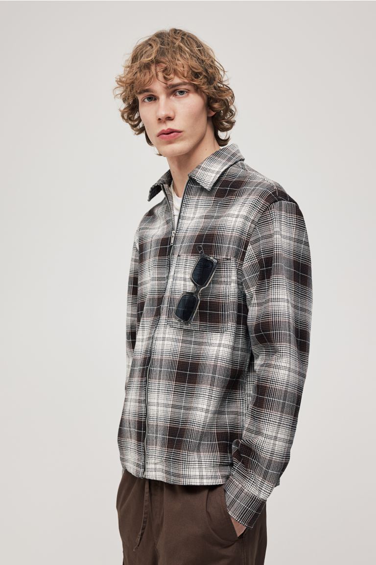 Рубашка на молнии свободного кроя H&M, коричневый футболка puma силуэт прямой размер l черный