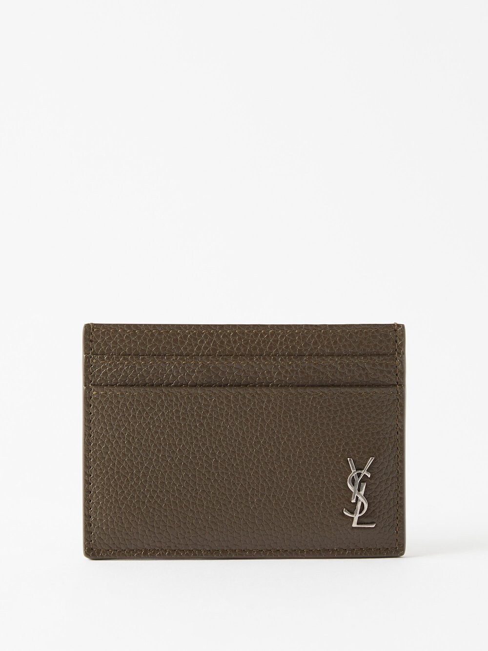 

Картхолдер из зерненой кожи ysl с пластинкой Saint Laurent, коричневый