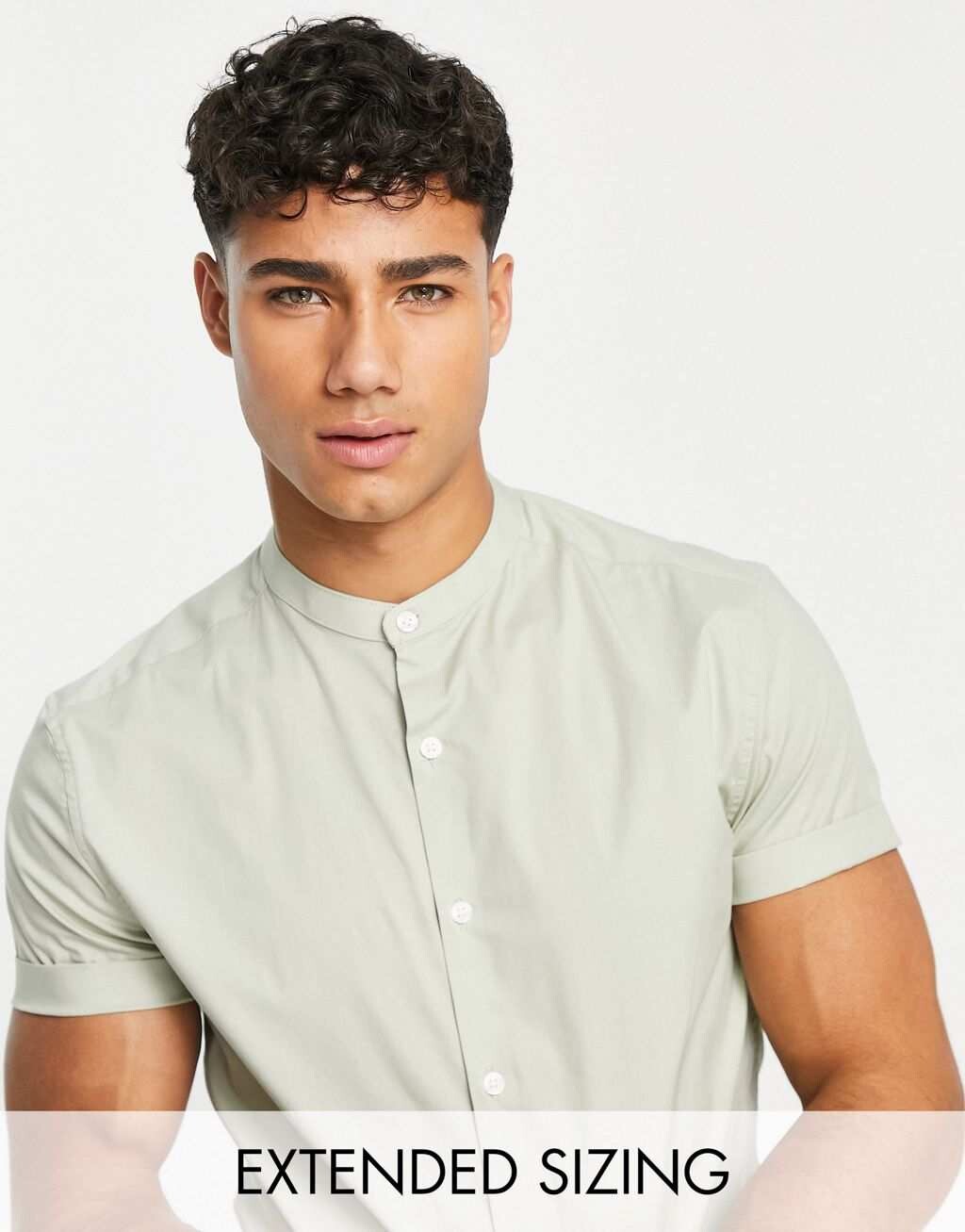 

Зеленая рубашка скинни с дедушкиным воротником ASOS DESIGN