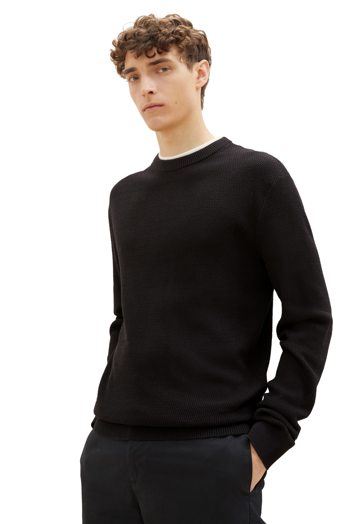Свитер - Черный - Классический крой Tom Tailor Denim, черный свитер серый классический крой tom tailor denim серый