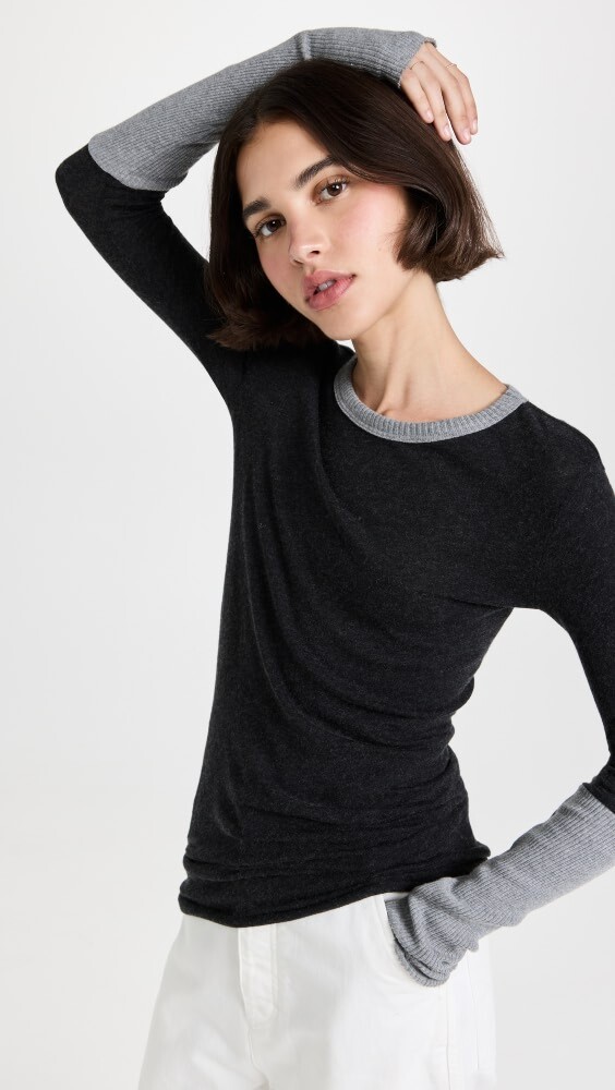 

Футболка Enza Costa Cashmere Colorblock Fitted Crew, угольный