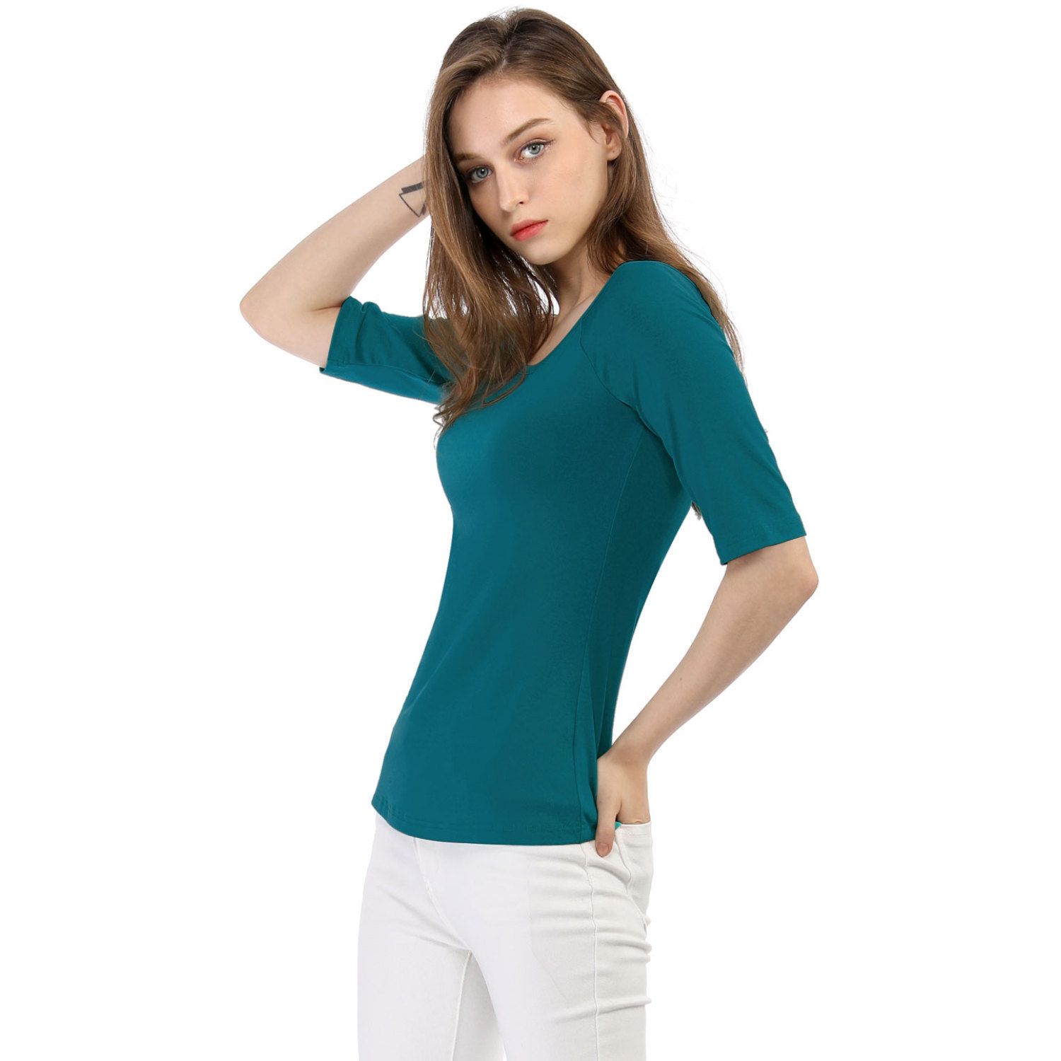 Женская многослойная футболка с круглым вырезом и короткими рукавами ALLEGRA K