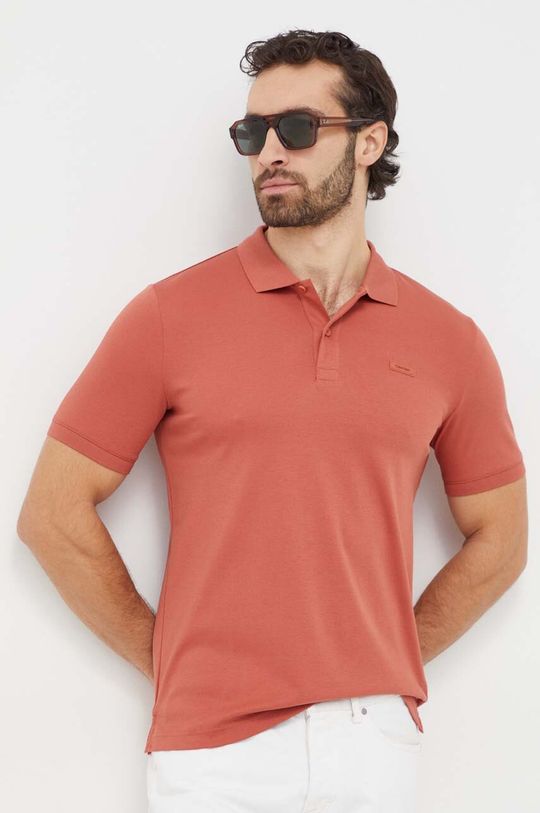 Хлопковая рубашка-поло Calvin Klein, оранжевый