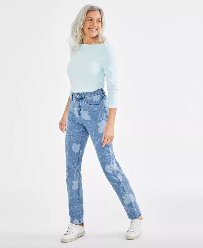 

Натуральные прямые джинсы с высокой посадкой Petite Tulip Style & Co, синий