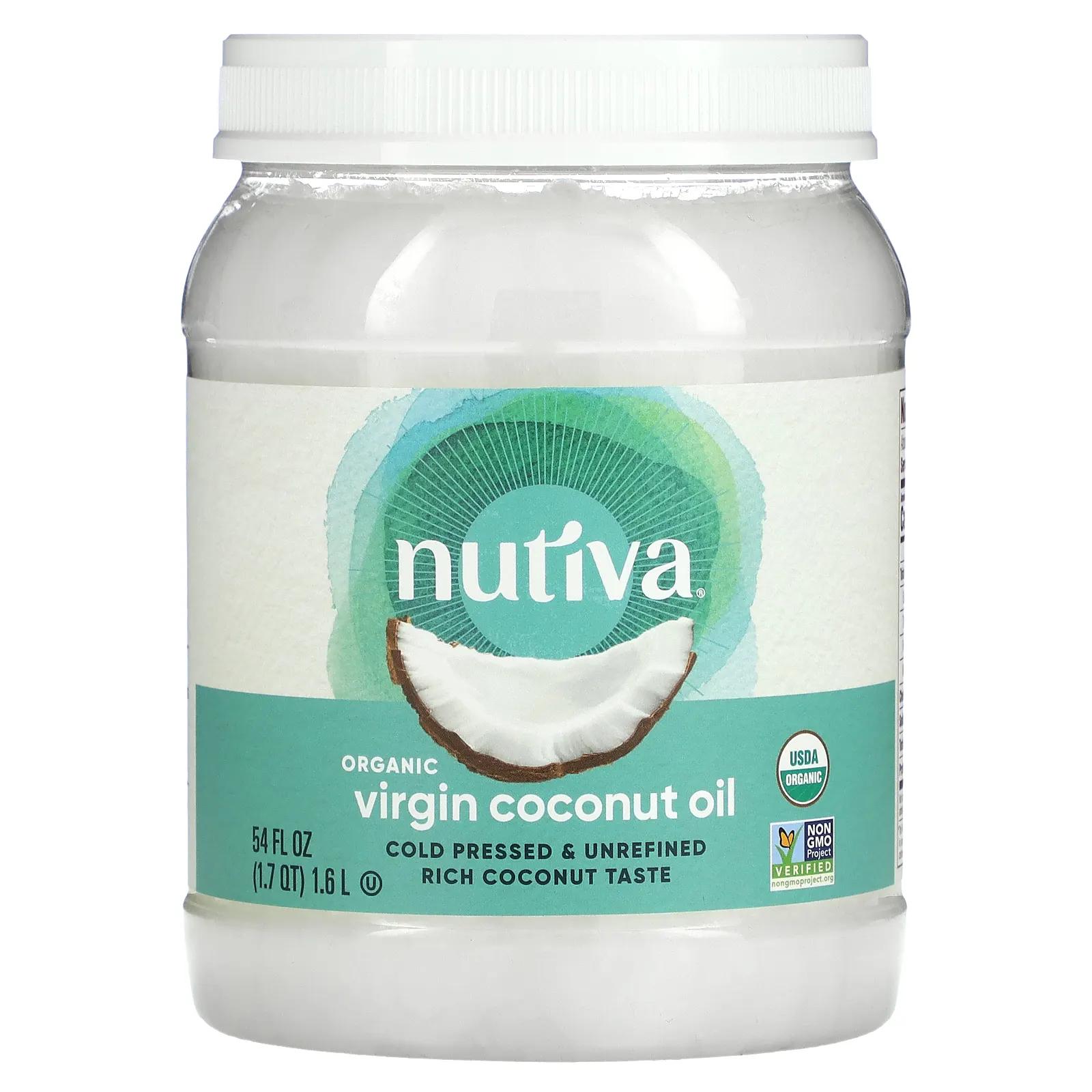 Nutiva Органическое кокосовое масло первого отжима 54 жидкие унции (1,6 л) органическое кокосовое масло nutiva рафинированное