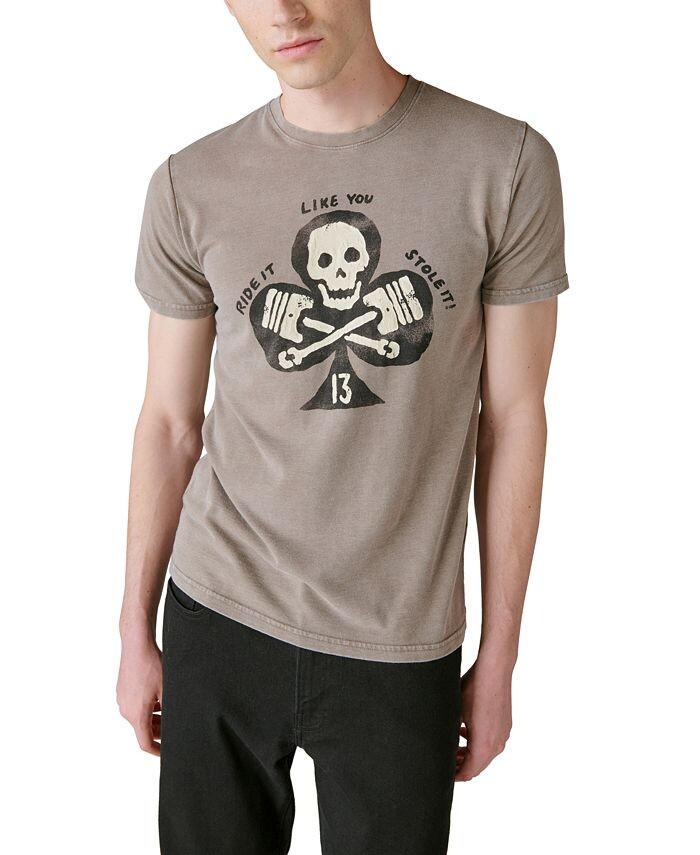 

Мужская футболка с круглым вырезом и короткими рукавами с рисунком Skull Club Lucky Brand, серый