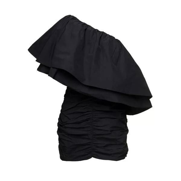 

Платье mini one-shoulder pleated dress with oversiz Rotate, черный