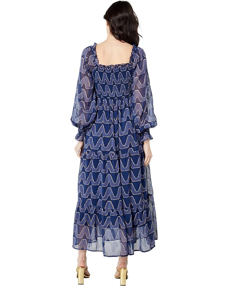Платье MOON RIVER Textured Smocked Midi Dress, темно-синий