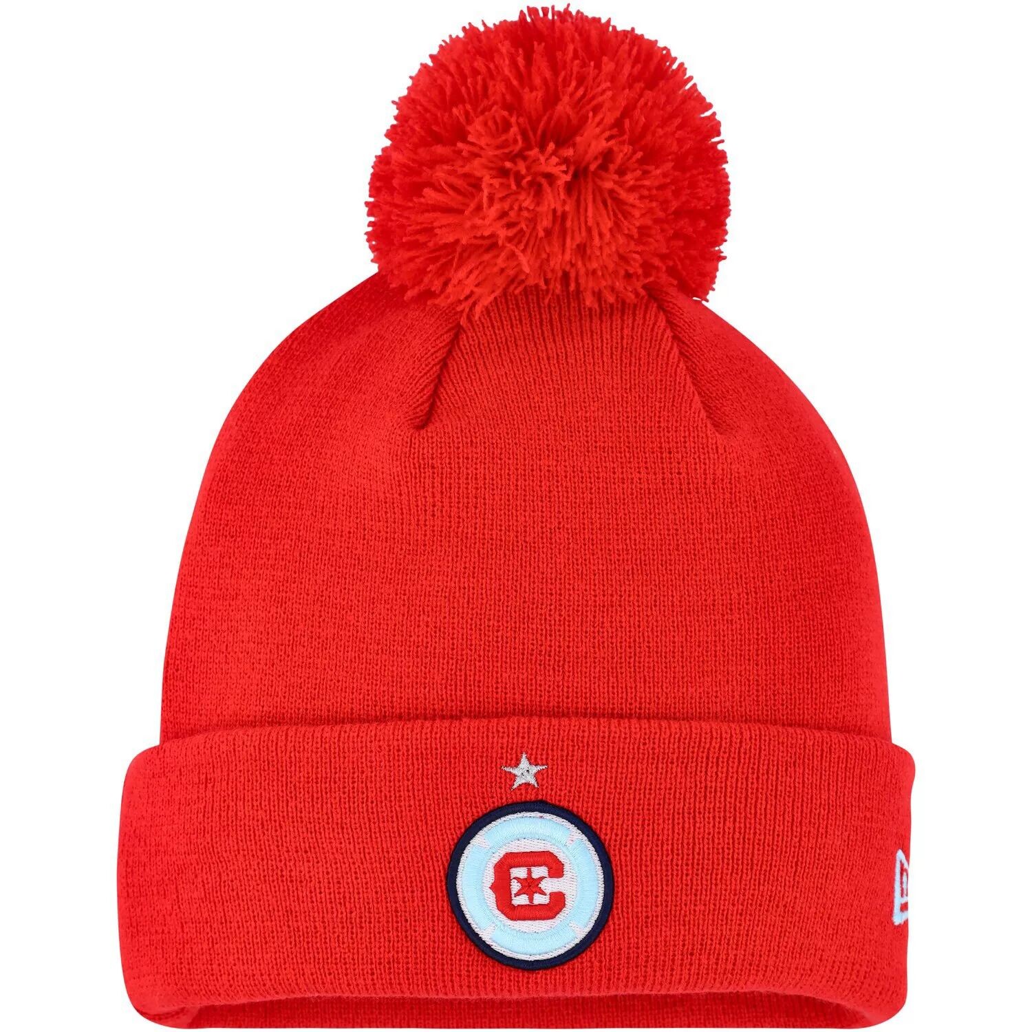 

Мужская трикотажная шапка New Era Red Chicago Fire с манжетами и помпоном на крючках