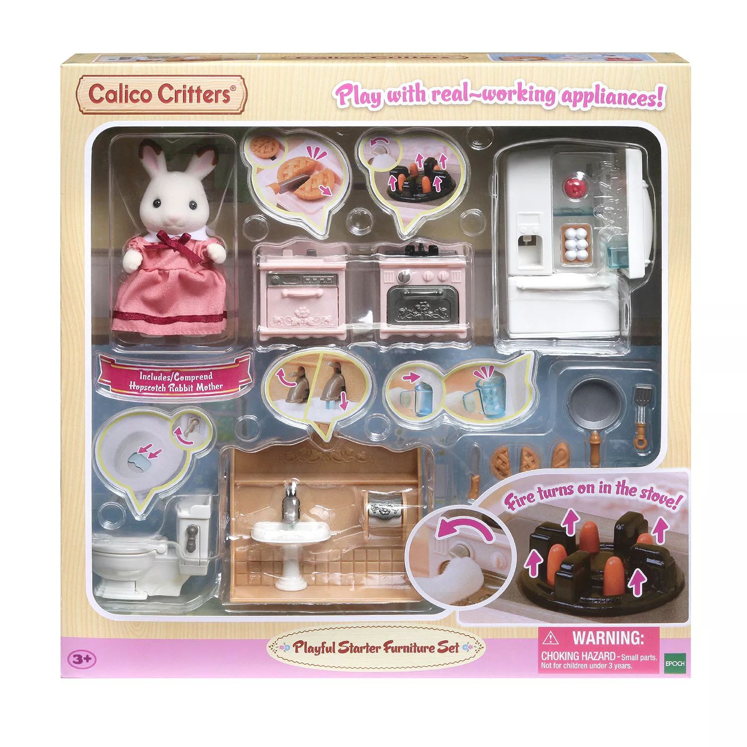Игривый стартовый комплект мебели для кукольного домика Calico Critters с фигуркой и «рабочей» техникой Calico Critters