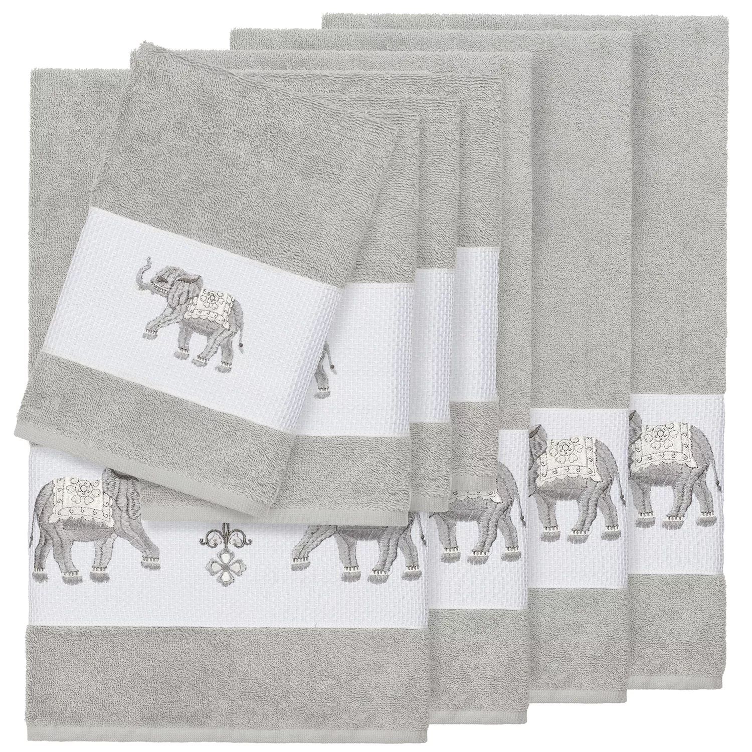 Linum Home Textiles Набор банных полотенец Quinn из 8 предметов из турецкого хлопка с украшением, светло-серый