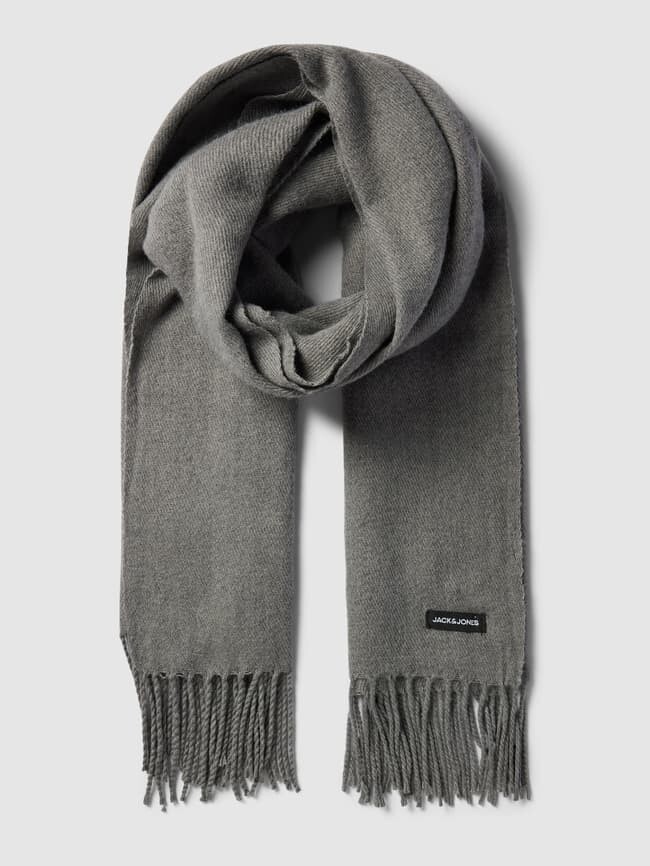 

Шарф с бахромой и этикеткой Jack & Jones, серый