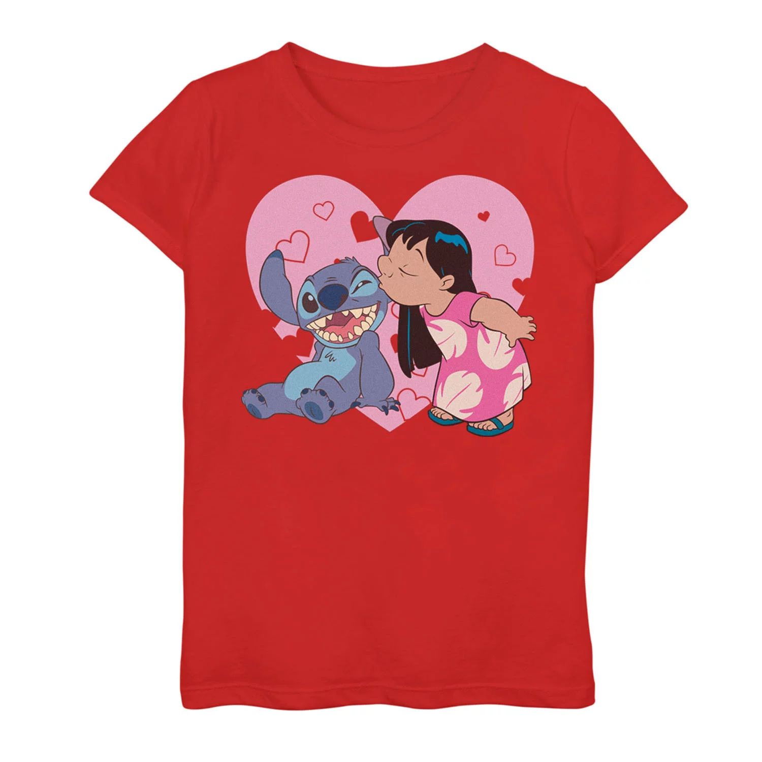 Футболка с рисунком Lilo & Stitch Disney Lilo & Stitch для девочек 7–16 лет, День святого Валентина, Lilo Kiss Disney