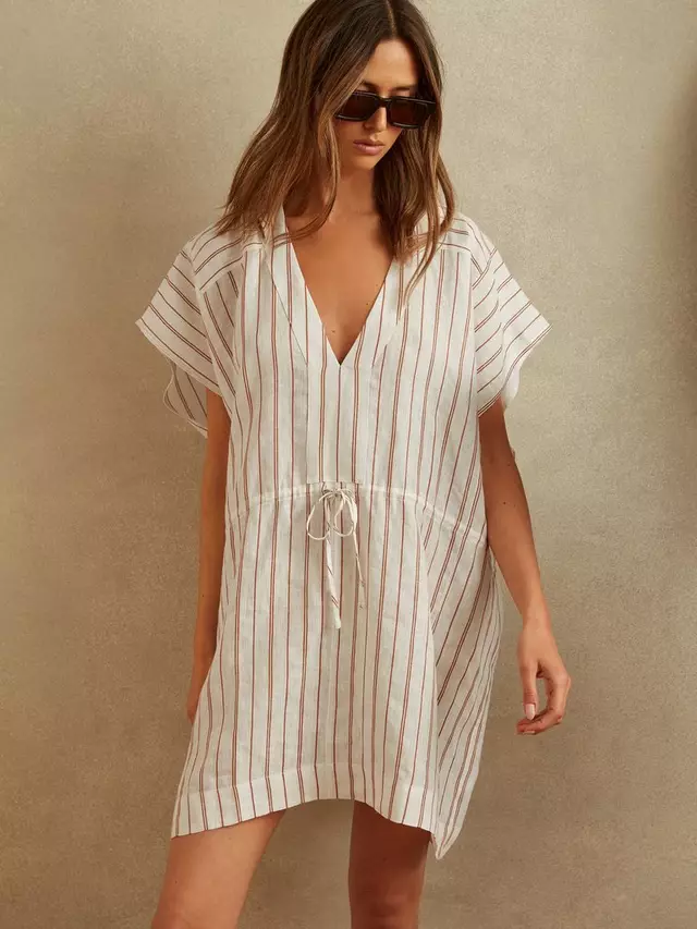 

Кафтан Reiss Reiss Romy Linen Blend Stripe, цвет cream/brown