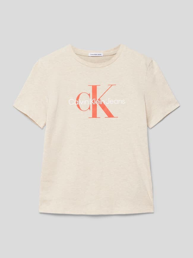 

Футболка с принтом этикетки Calvin Klein Jeans, экрю