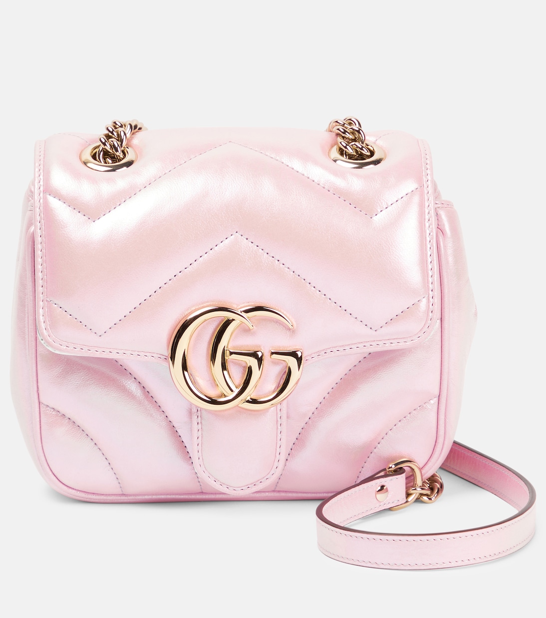 Миниатюрная кожаная сумка на плечо gg marmont Gucci, розовый