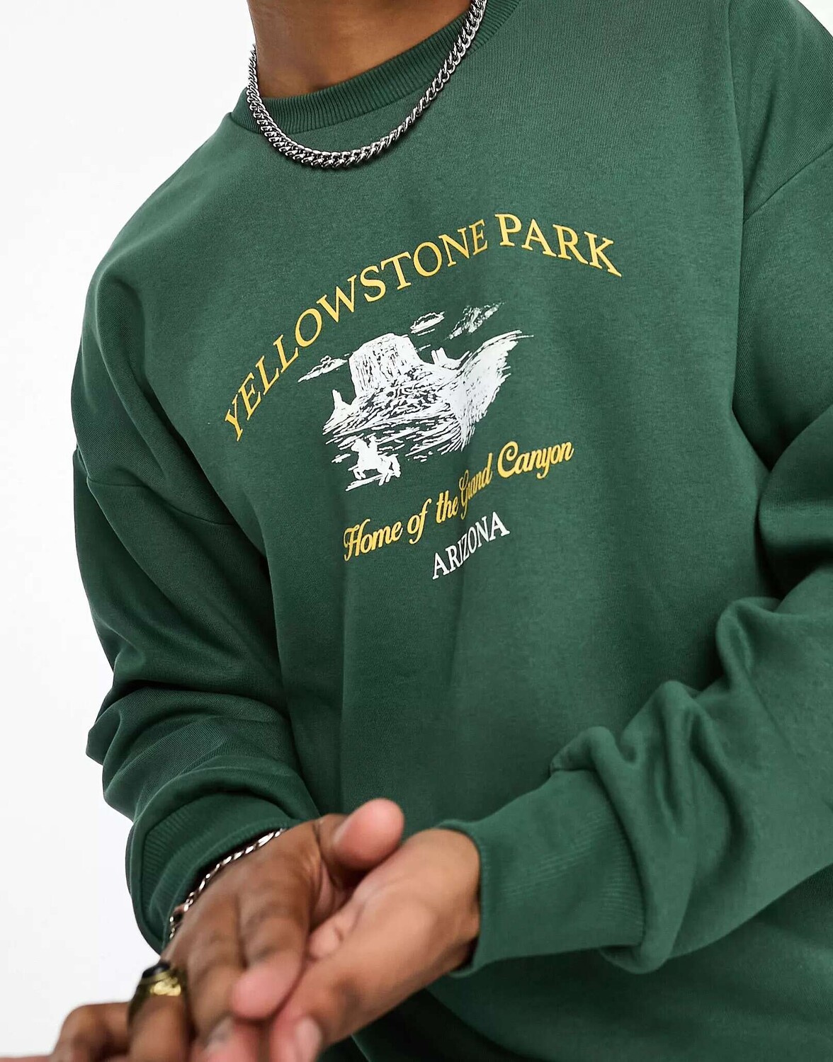 

Зеленый свитшот оверсайз Jack & Jones с принтом Yellowstone Park