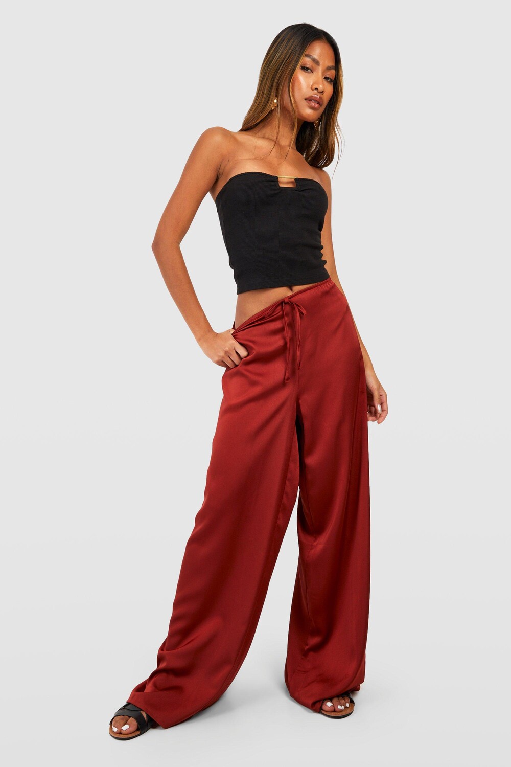 

Сатиновые брюки с высокой посадкой Boohoo, ржавый