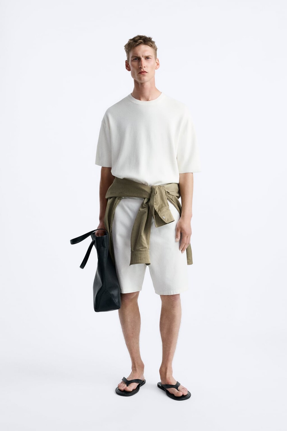 

Трикотажная футболка оверсайз ZARA, экру, Серый