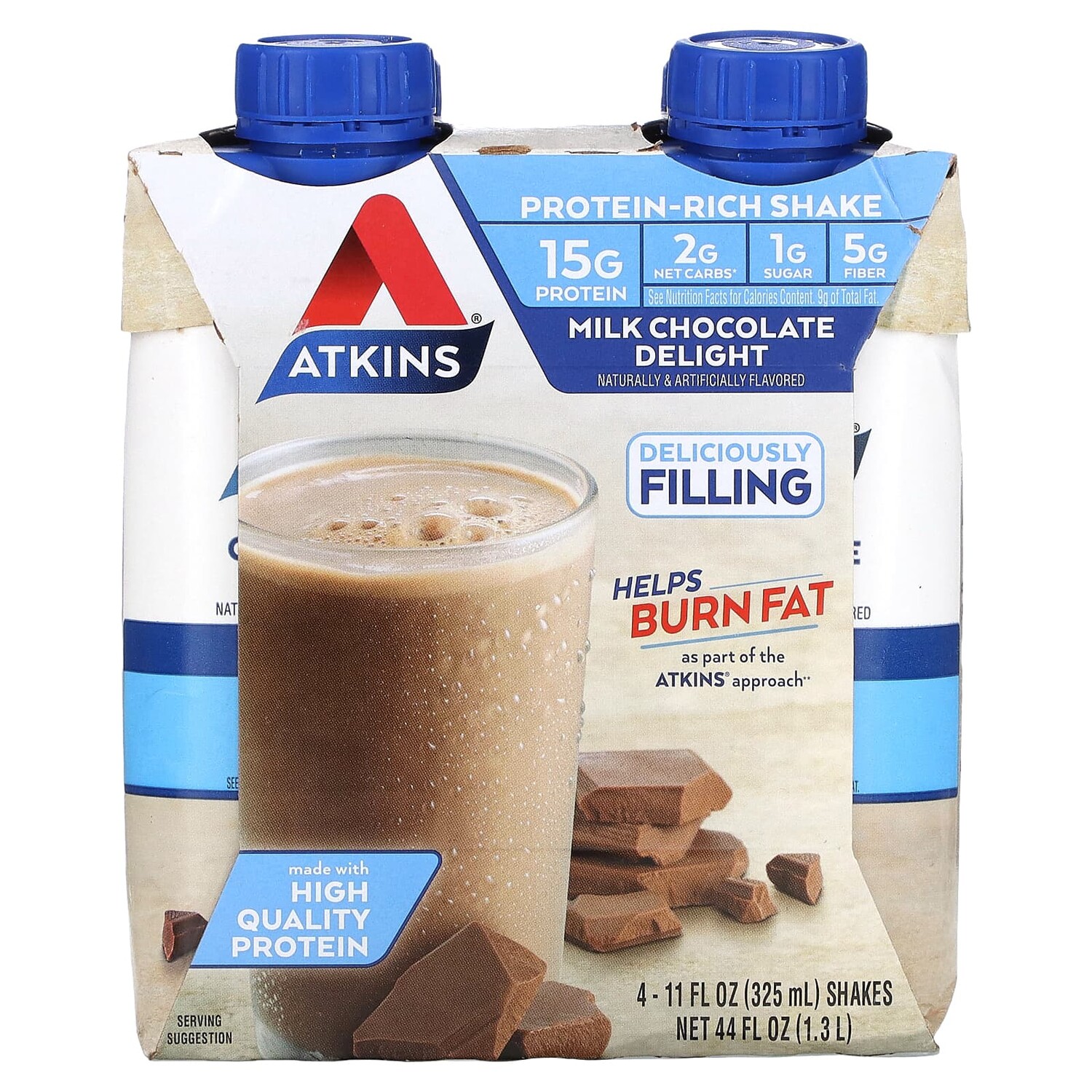 

Protein Rich Shake, молочный шоколад, 4 коктейля, 325 мл (11 жидк. Унций), Atkins