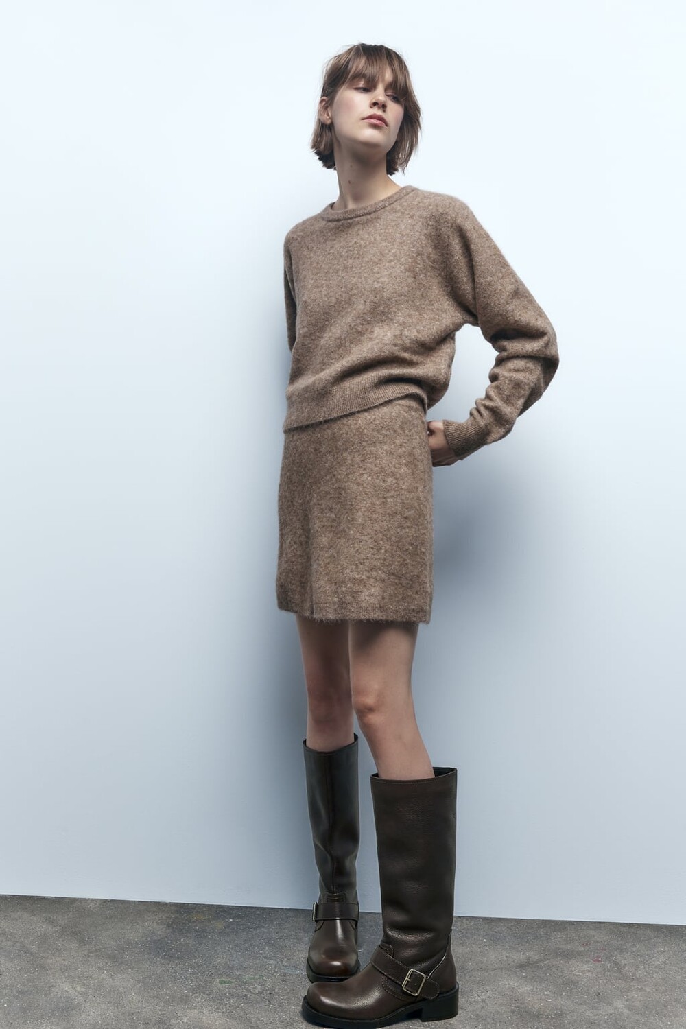 

Кожаные байкерские ботинки ZARA, коричневый