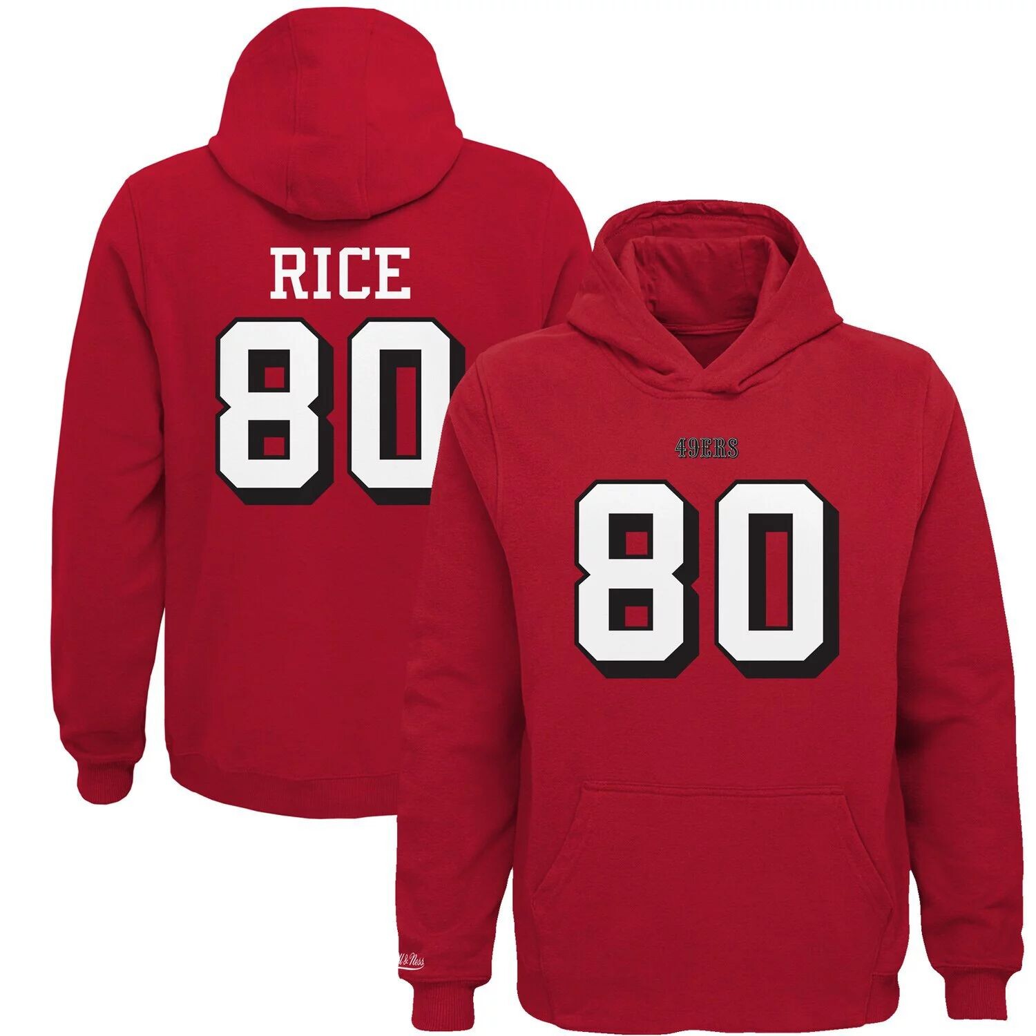 

Молодежь Mitchell & Ness Jerry Rice Scarlet San Francisco 49ers Имя и номер игрока в отставке Флисовый пуловер с капюшоном Unbranded