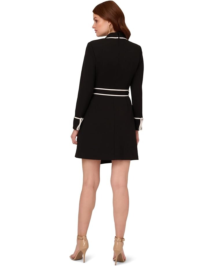 

Платье Adrianna Papell Long Sleeve Stretch Crepe Tuxedo Dress with Ivory Contrast Piping, цвет Black/Ivory
