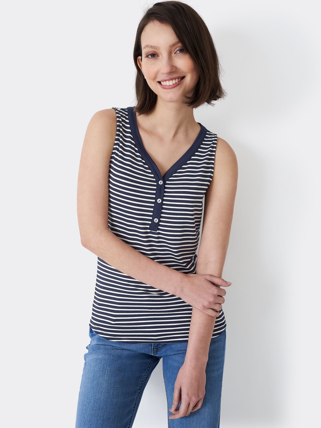

Crew Clothing Полосатый жилет Henley, темно-синий