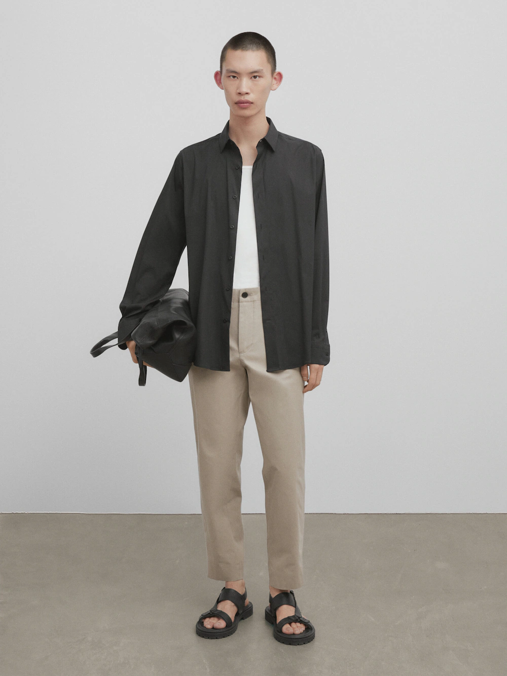 

Эластичная рубашка облегающего кроя - studio Massimo Dutti, черный