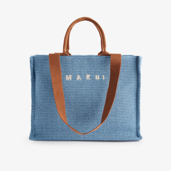 Большая сумка-тоут из смесового хлопка с логотипом Marni, цвет opal/moca