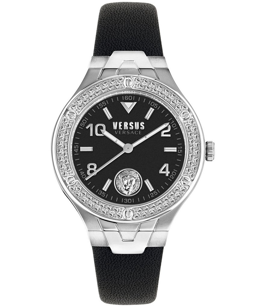Женские аналоговые часы Versus By Versace Vittoria Crystal с черным кожаным ремешком, черный