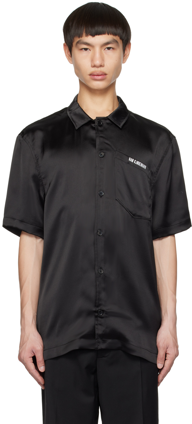 Черная рубашка с открытым воротником Han Kjobenhavn