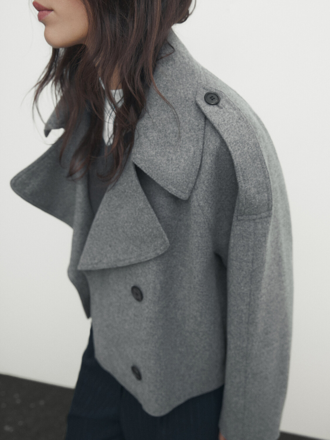 

Тренч из полушерстяного фланеля Massimo Dutti, серый