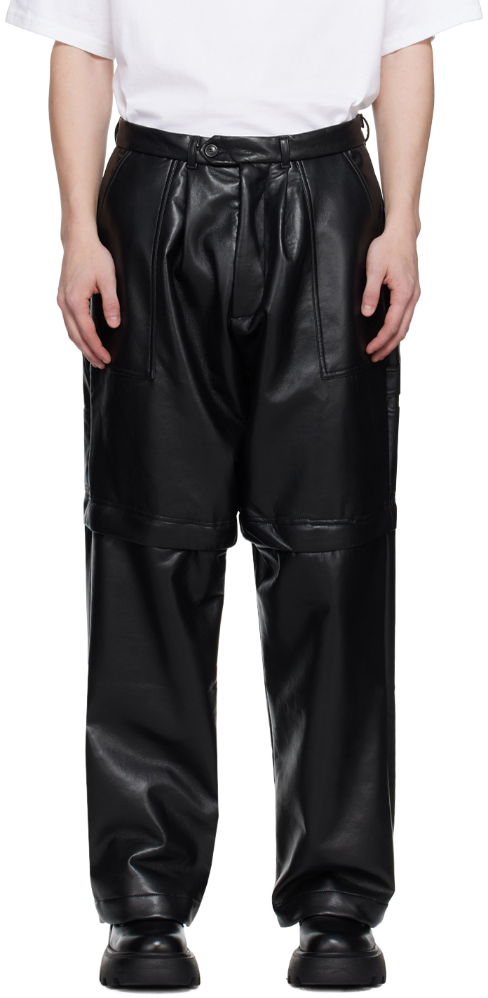 Черные кожаные брюки на молнии Lownn