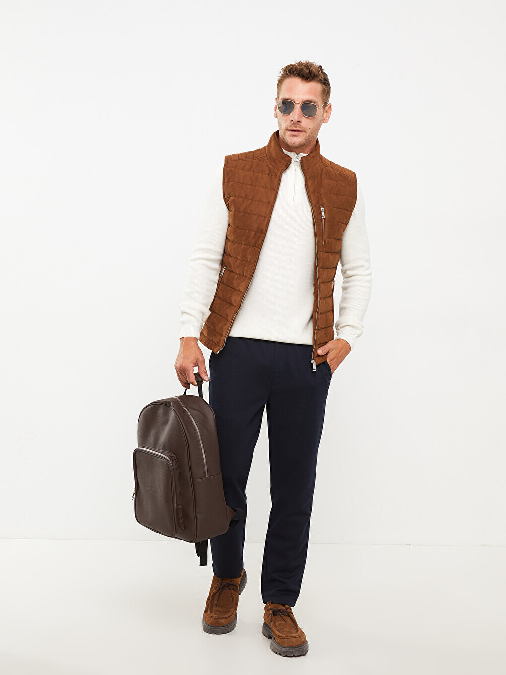 

Замшевый мужской жилет Slim Fit с воротником-стойкой LCW Vision, бафф