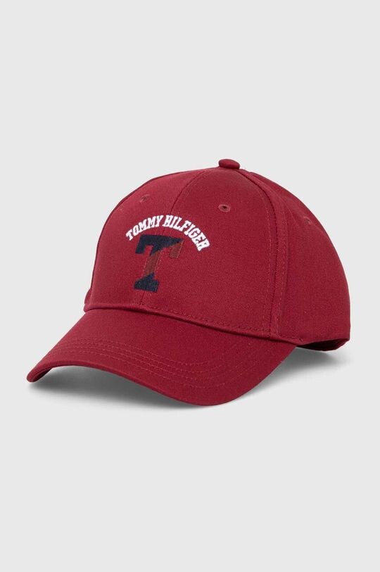 

Детская хлопковая шапка с козырьком Tommy Hilfiger, гранат