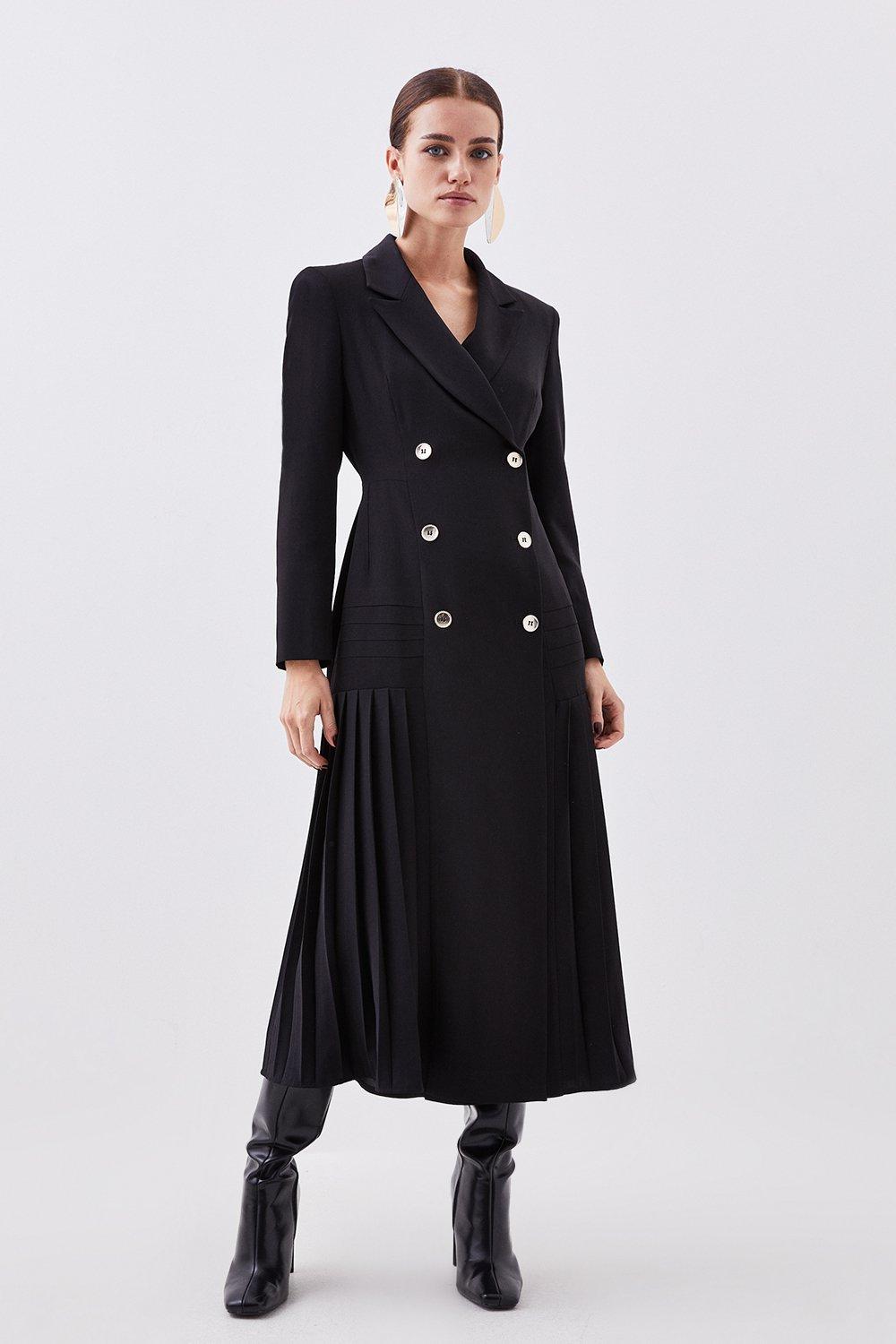 цена Тканое платье миди с плиссировкой и пуговицами миниатюрного размера Karen Millen, черный