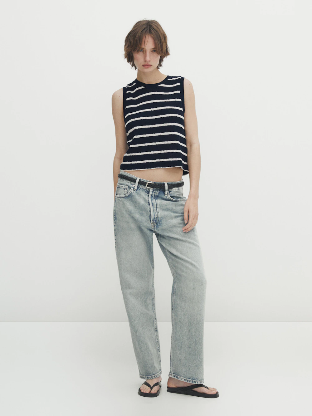 

Укороченный топ в полоску Massimo Dutti, синий